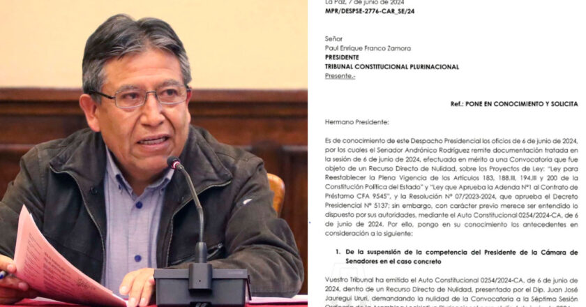 Choquehuanca acude al Tribunal Constitucional para consultar la validez de la sesión de Andrónico